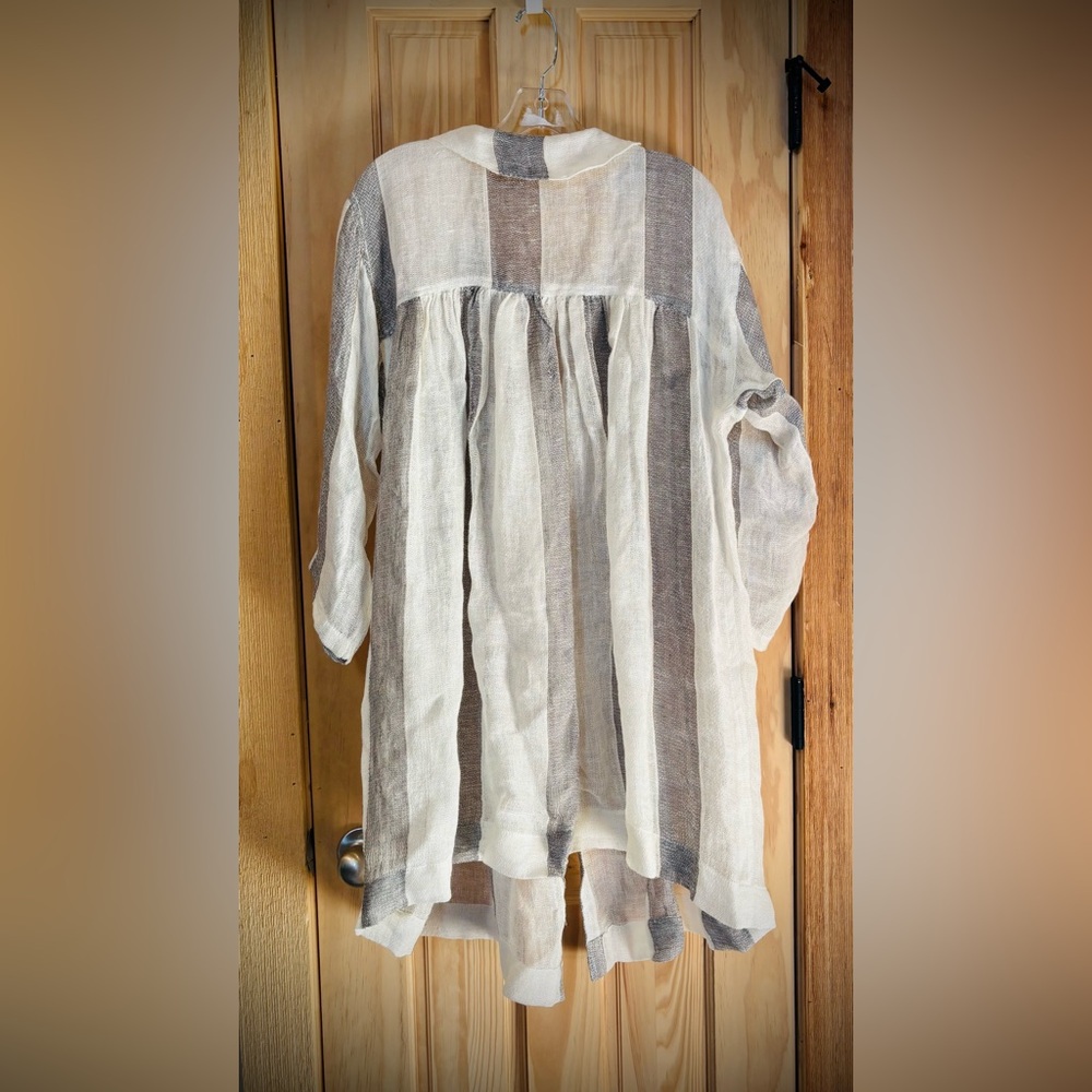 Paper Lace Lagenlook Boho 100% Linen Open Front Cardigan Duster - Picture 7 of 15